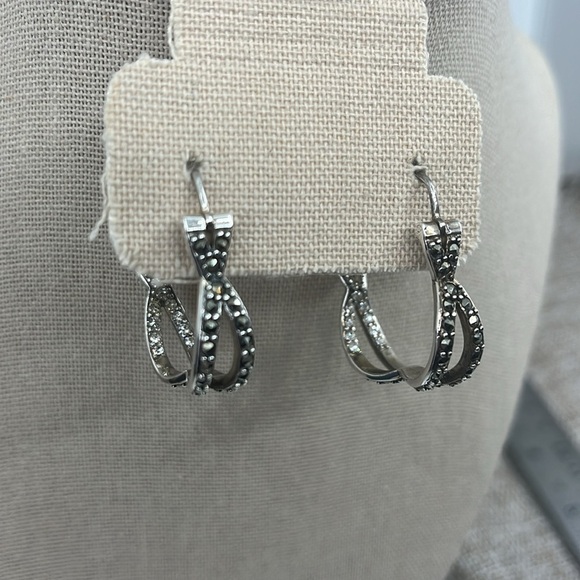 Unique Vintage Sterling Silver Earrings adorned with Marcasite & CZ - Picture 4 of 14
